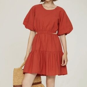 Madewell Red Mini Dress with Puff Sleeves